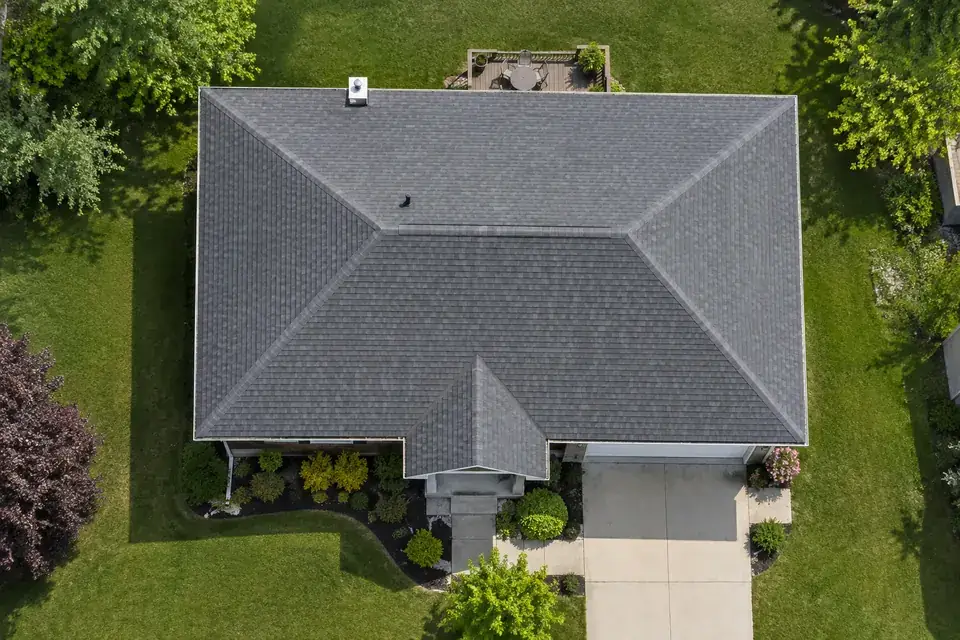 Illustrative overhead view of a home and its roof.